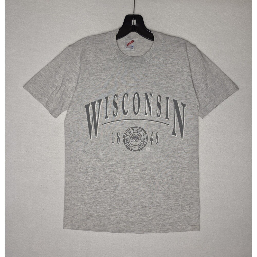 Vintage University Of Wisconsin Madison T Shirt Jerzees Gray Mens Medium